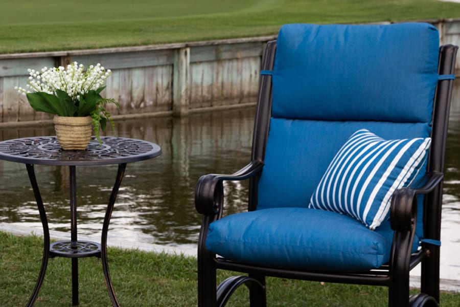 outdoor furniture with cushions on golf course