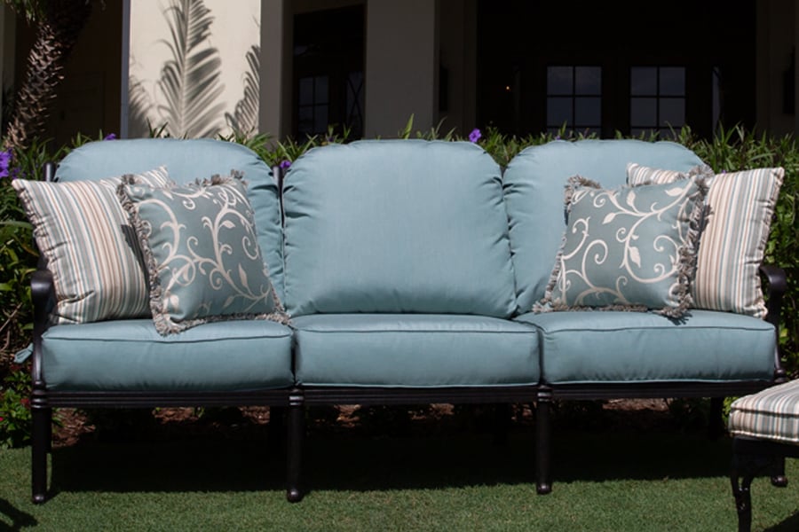 outdoor furniture with cushions at clubhouse