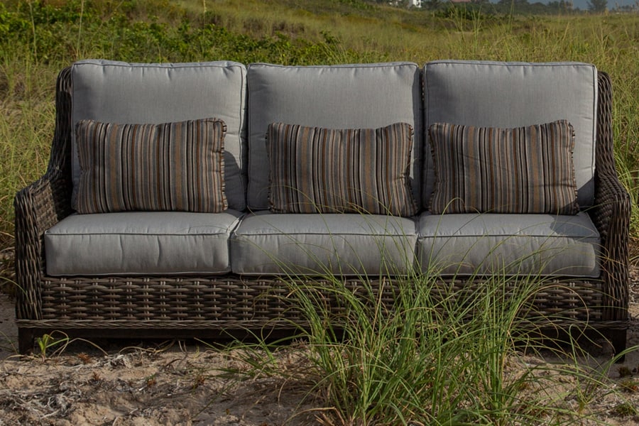 outdoor furniture with cushions on beach