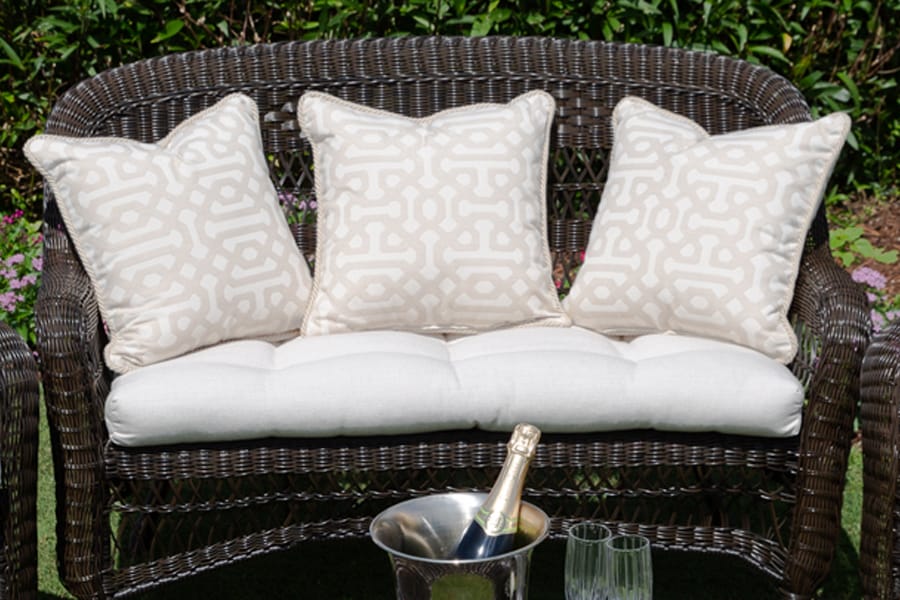 outdoor furniture with cushions on golf course